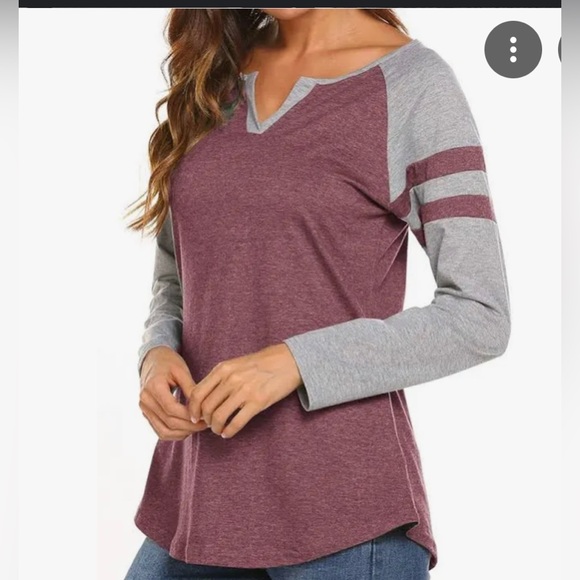 locryz Tops - Locryz Women's Raglan Long Sleeve T-Shirt Loose Blouse Henley V Neck    X29-38